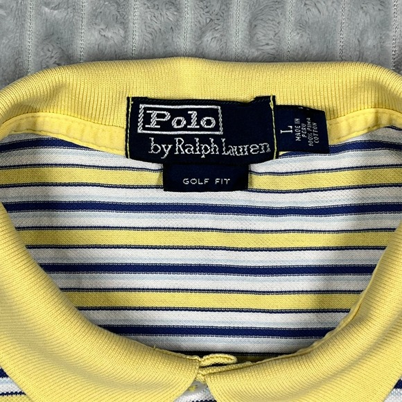 Polo Ralph Lauren Golf Fit Short Sleeve Shirt Men's L Striped Yellow Blue Preppy - Picture 2 of 15